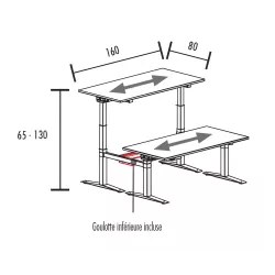 Bench vis-à-vis 2 postes réglables en hauteur goulotte centrale incluse So Estella