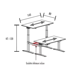 Bench vis-à-vis 2 postes réglables en hauteur goulotte centrale incluse So Estella