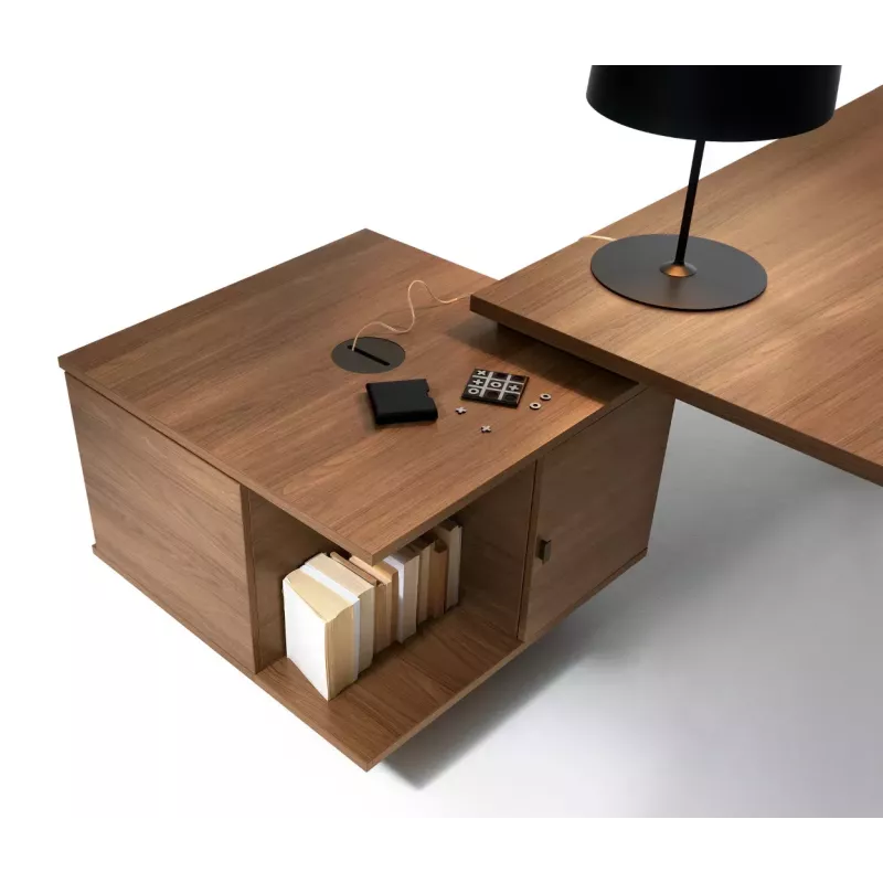 Bureau Exécutif design italien et meuble de service 2 caissons 3 tiroirs - 2 modules ouverts So Terra