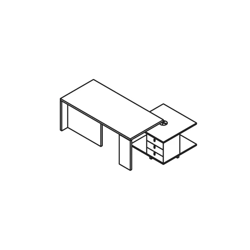 Bureau Exécutif design italien et meuble de service 2 caissons 3 tiroirs - 2 modules ouverts So Terra