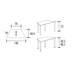 Table polyvalente trapézoïdale hauteur fixe ou réglable en hauteur So Granada