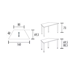 Table polyvalente trapézoïdale hauteur fixe ou réglable en hauteur So Granada