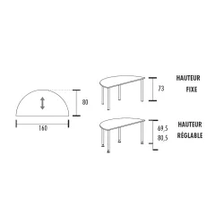 Table polyvalente demi-ronde hauteur fixe ou réglable en hauteur So Granada