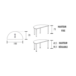 Table polyvalente demi-ronde hauteur fixe ou réglable en hauteur So Granada