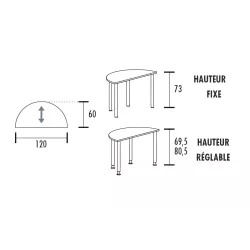 Table polyvalente demi-ronde hauteur fixe ou réglable en hauteur So Granada