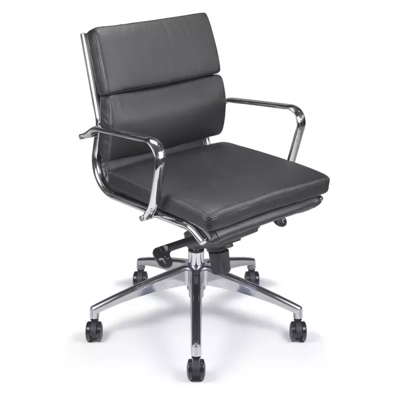 Fauteuil de Direction synchrone - cuir Noir pleine fleur - accoudoirs en aluminium poli - So Pérouse Fauteuil de Direction synchrone - cuir Noir pleine fleur - accoudoirs en aluminium poli - So Pérouse