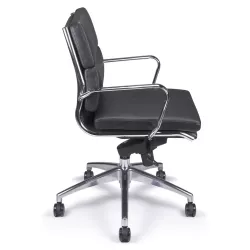 Fauteuil de Direction synchrone - cuir Noir pleine fleur - accoudoirs en aluminium poli - So Pérouse