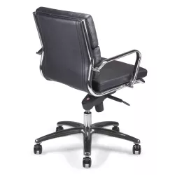 Fauteuil de Direction synchrone - cuir Noir pleine fleur - accoudoirs en aluminium poli - So Pérouse