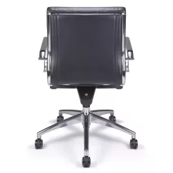Fauteuil de Direction synchrone - cuir Noir pleine fleur - accoudoirs en aluminium poli - So Pérouse