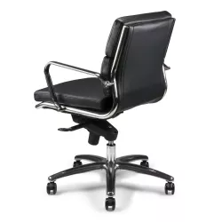 Fauteuil de Direction synchrone - cuir Noir pleine fleur - accoudoirs en aluminium poli - So Pérouse