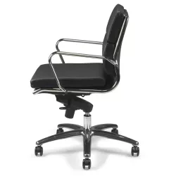 Fauteuil de Direction synchrone - cuir Noir pleine fleur - accoudoirs en aluminium poli - So Pérouse