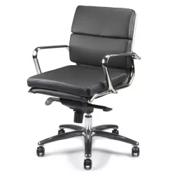 Fauteuil de Direction synchrone - cuir Noir pleine fleur - accoudoirs en aluminium poli - So Pérouse