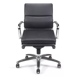 Fauteuil de Direction synchrone - cuir Noir pleine fleur - accoudoirs en aluminium poli - So Pérouse