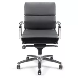 Fauteuil de Direction synchrone - cuir Noir pleine fleur - accoudoirs en aluminium poli - So Pérouse