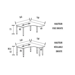 Bureau d'angle compact - hauteur fixe ou réglable - So Vera