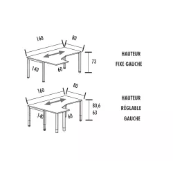 Bureau d'angle compact - hauteur fixe ou réglable - So Vera