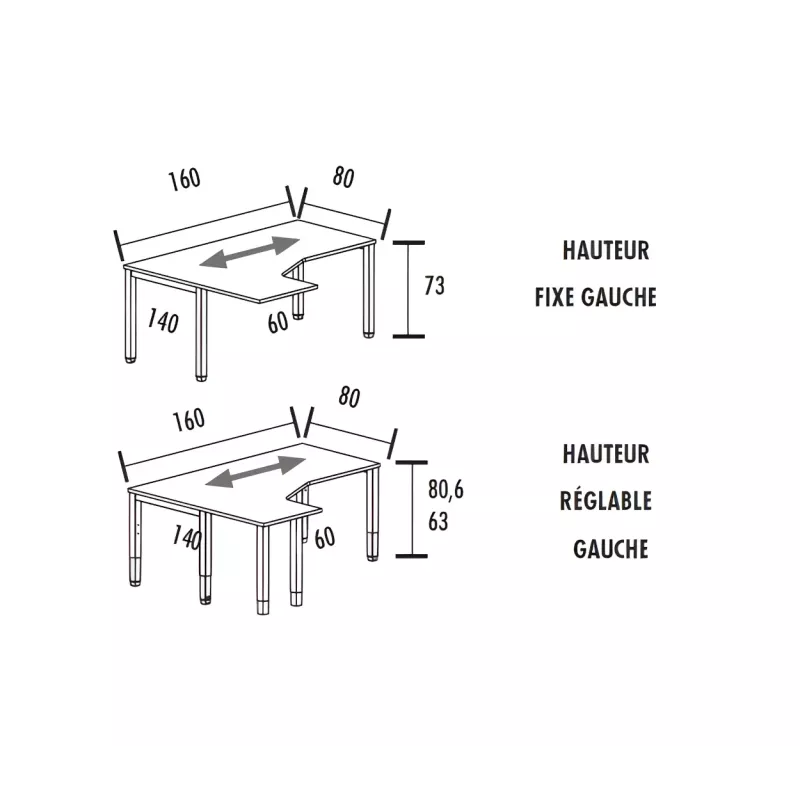 Bureau d'angle compact - hauteur fixe ou réglable - So Vera