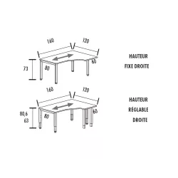 Bureau d'angle compact - hauteur fixe ou réglable - So Vera