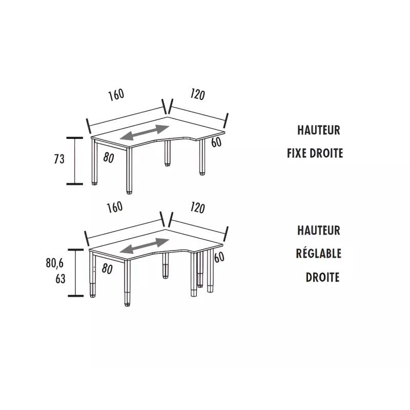 Bureau d'angle compact - hauteur fixe ou réglable - So Vera