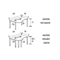 Bureau d'angle compact - hauteur fixe ou réglable - So Vera