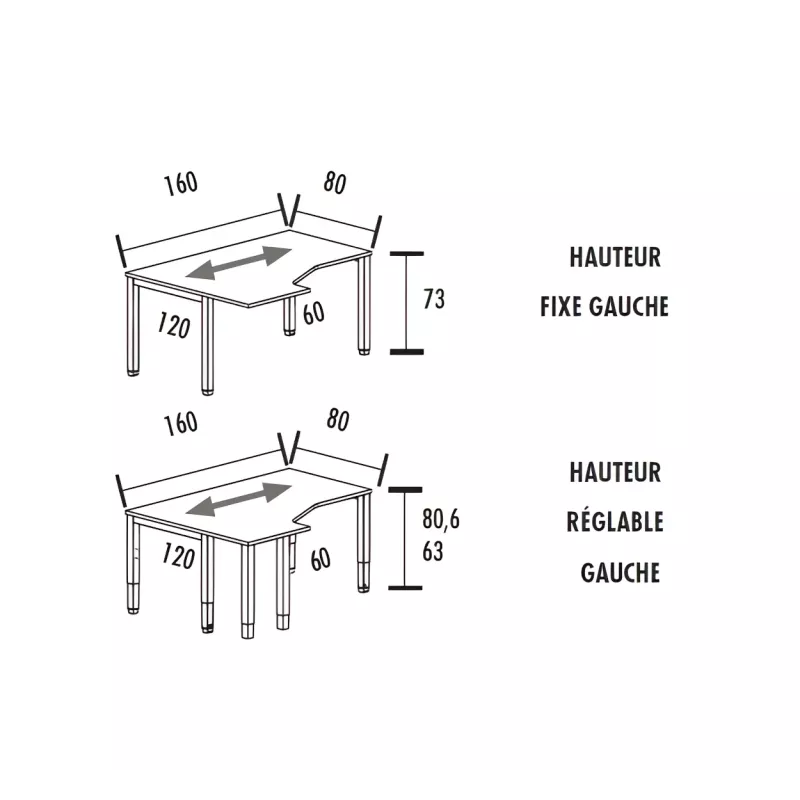 Bureau d'angle compact - hauteur fixe ou réglable - So Vera