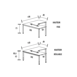 Bureau d'angle compact - hauteur fixe ou réglable - So Vera