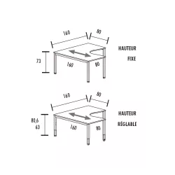 Bureau d'angle compact - hauteur fixe ou réglable - So Vera
