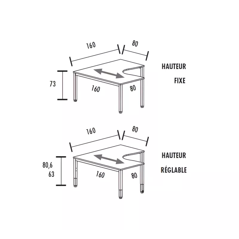 Bureau d'angle compact - hauteur fixe ou réglable - So Vera