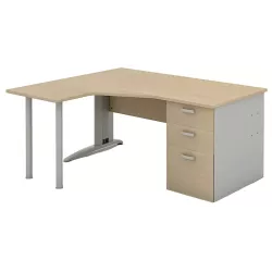 Bureau d'angle compact sur caisson porteur avec goulotte passe-câbles So Enix