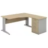 Bureau d'angle compact angle arrondis - caisson hauteur bureau et passe-câbles So Enix