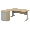 Bureau d'angle compact angle arrondis - caisson hauteur bureau et passe-câbles So Enix