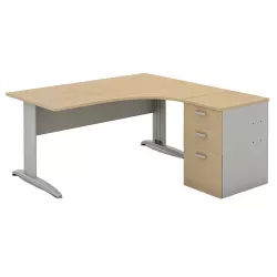 Bureau d'angle compact piètement métal avec caisson hauteur bureau So Aitana