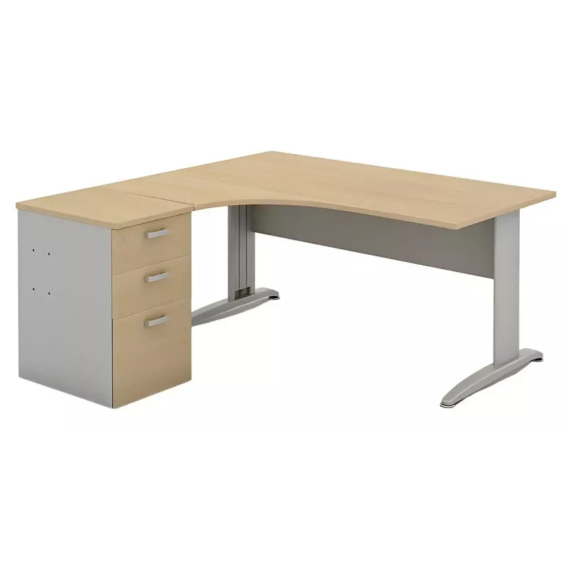 Bureau d'angle compact piètement métal avec caisson hauteur bureau So Aitana