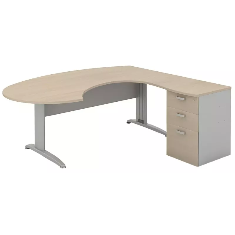 Bureau d'angle compact piètement métal avec caisson hauteur bureau So Borox