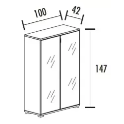 Armoire 2 portes verre 3 étagères (L : 100 cm x P : 42 cm x H : 147 cm) So Laroya