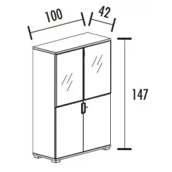 Arm. 2 portes verre + 2 portes bois + 2 étag. (L : 100 cm x P : 42 cm x H : 147 cm) So Laroya