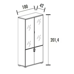 Arm. 2 ptes. verre 2 étag. + 2 ptes. bois 1 étag. (L : 100 cm x P : 42 cm x H : 201,40 cm) So Laroya