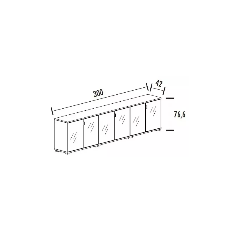 Armoire 6 portes verre 3 étagères (L : 300 cm x P : 42 cm x H : 76,60 cm) So Laroya