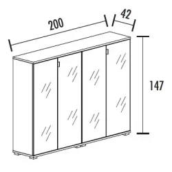 Armoire 4 portes verre 6 étagères (L : 200 cm x P : 42 cm x H : 147 cm) So Laroya