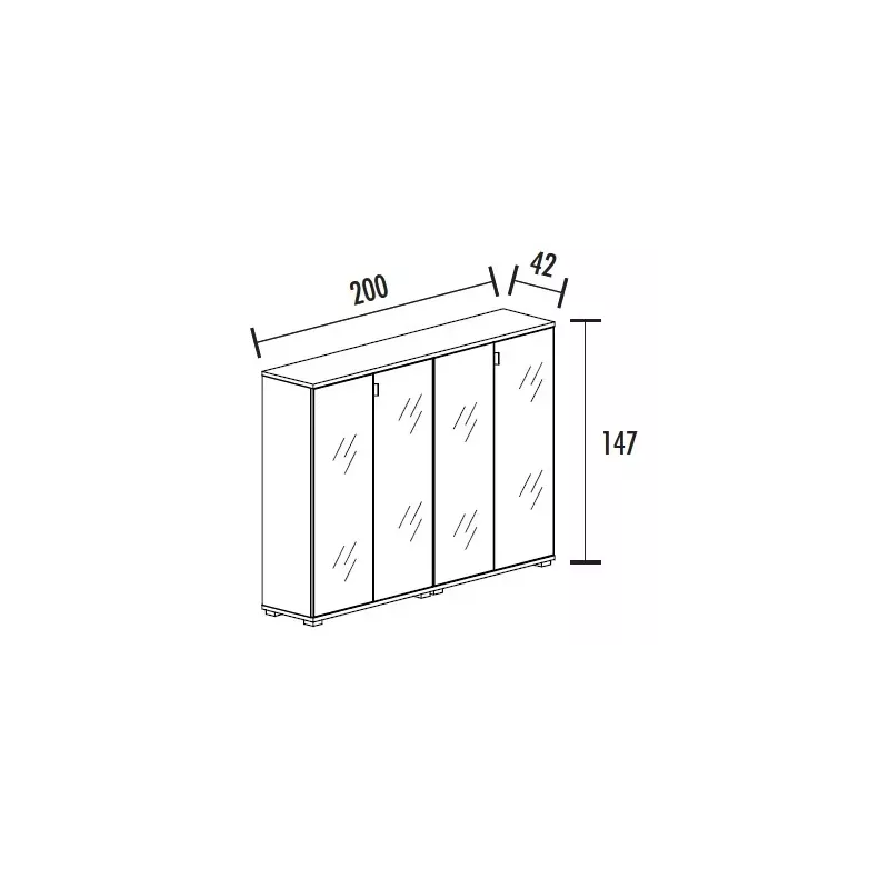 Armoire 4 portes verre 6 étagères (L : 200 cm x P : 42 cm x H : 147 cm) So Laroya