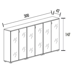 Armoire 6 portes verre 9 étagères (L : 300 cm x P : 42 cm x H : 147 cm) So Laroya