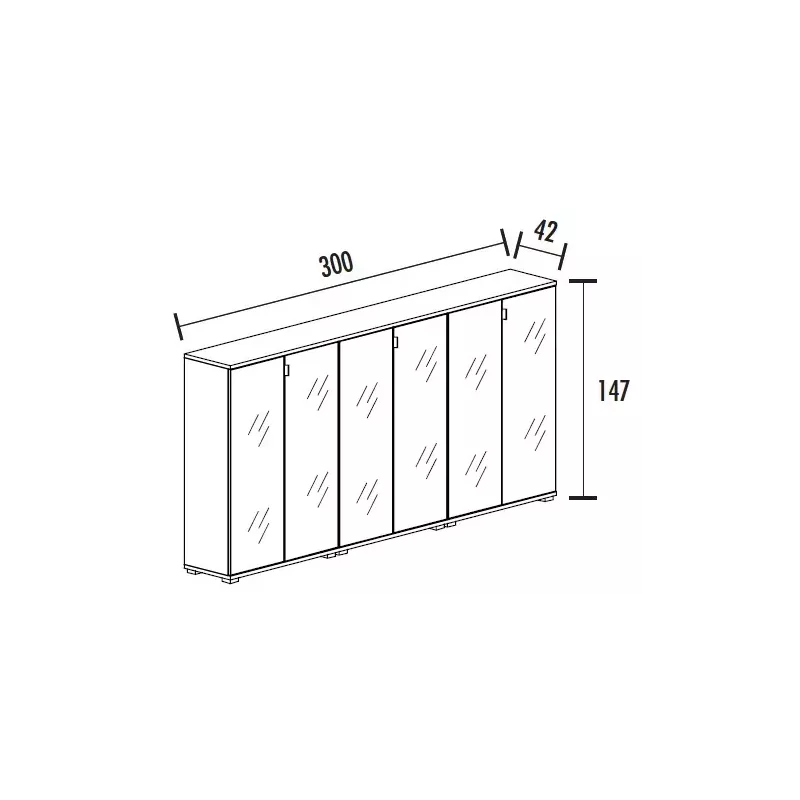 Armoire 6 portes verre 9 étagères (L : 300 cm x P : 42 cm x H : 147 cm) So Laroya