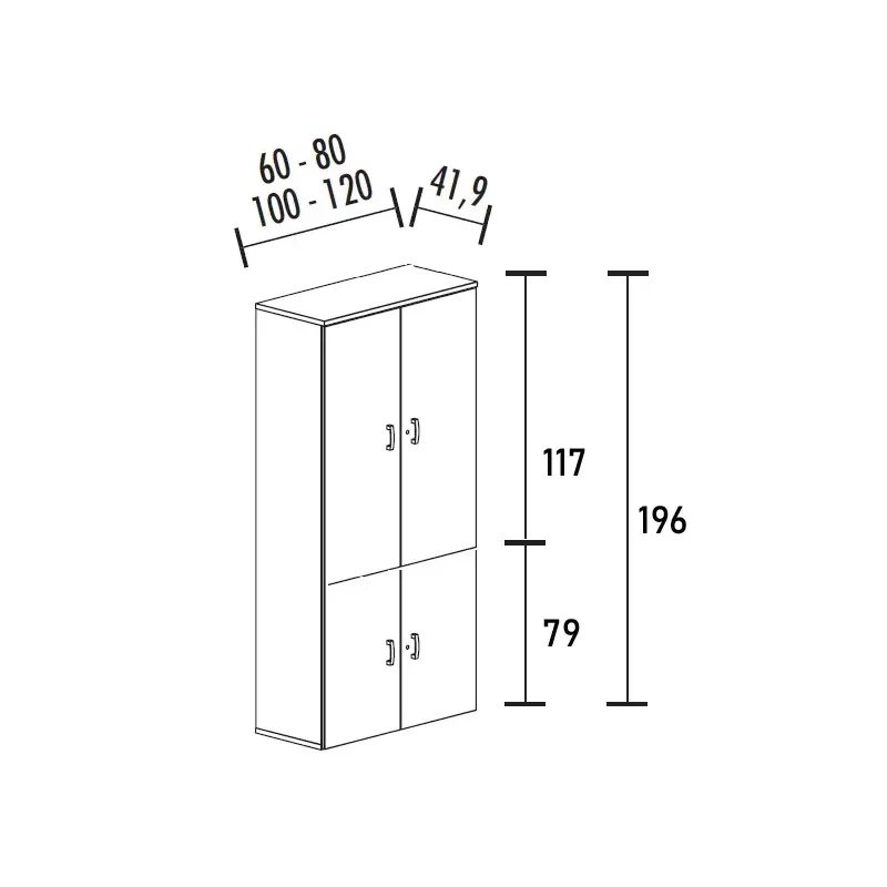 Armoire de rangement avec 4 portes - 3 étagères - hauteur 196 cm (4 largeurs au choix) So Madrid