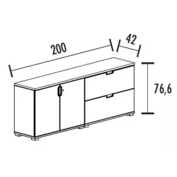 Arm. 2 portes + 1 étagère + 2 tir. doss. sus. (L : 200 cm x P : 42 cm x H : 76,60 cm) So Laroya