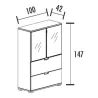 Arm. 2 portes verre 1 étagère + 2 tir. doss. sus. (L : 100 cm x P : 42 cm x H : 147 cm) So Laroya