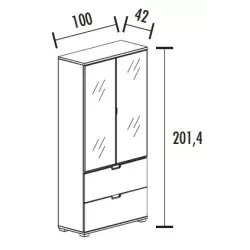 Arm. 2 portes verre 2 étag. + 2 tiroirs dos. sus. (L : 100 cm x P : 42 cm x H : 201,40 cm) So Laroya