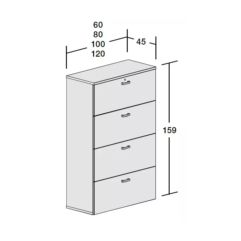 Meuble 4 tiroirs pour dossiers suspendus – hauteur 158 cm – So Madrid