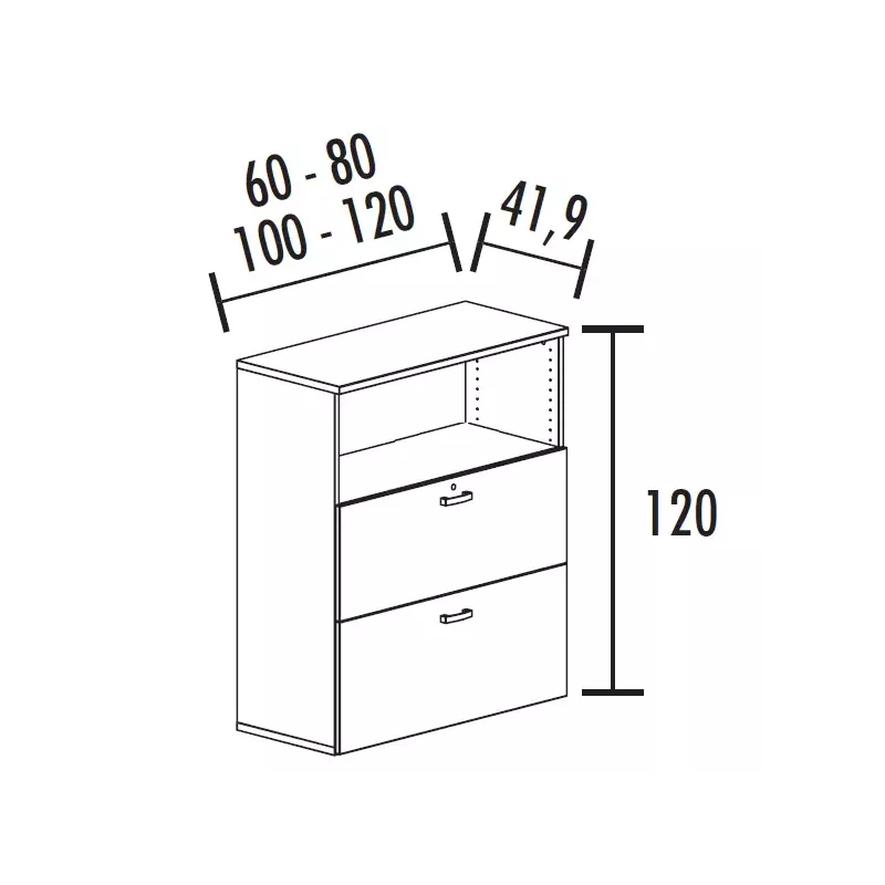 Armoire à dossiers suspendus 2 tiroirs - 1 niche - hauteur 120 cm (4 largeurs au choix) So Madrid