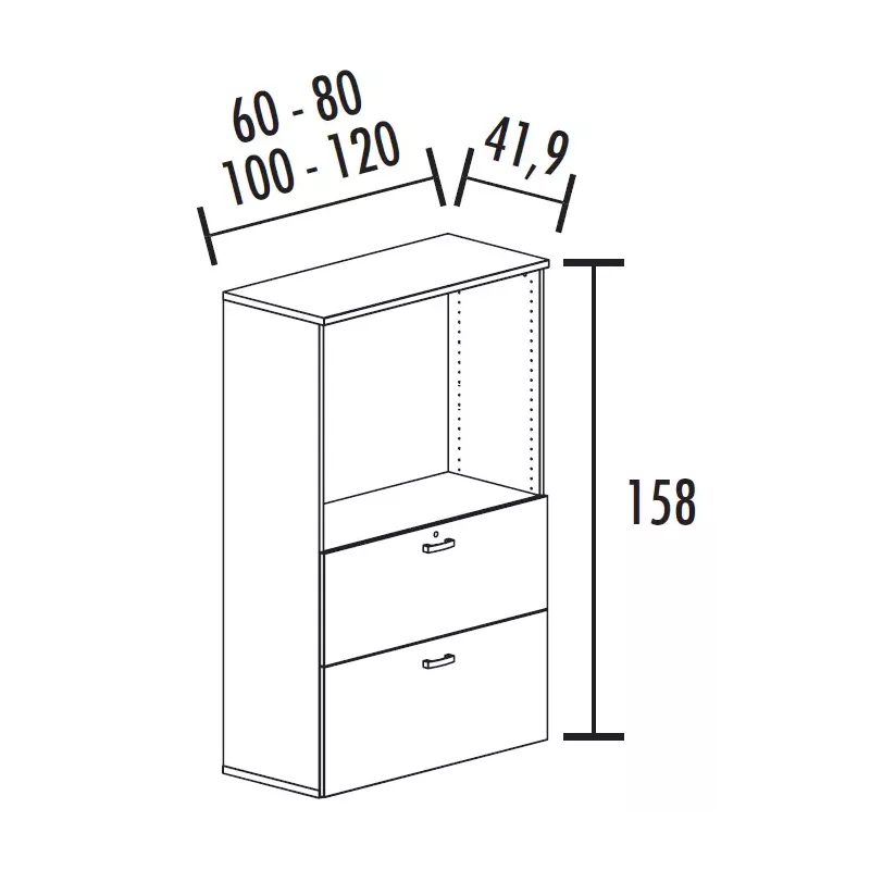Armoire à dossiers suspendus 2 tiroirs - 1 niche - 1 étagère - hauteur 158 cm (4 largeurs au choix) So Madrid