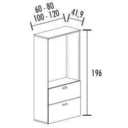 Armoire à dossiers suspendus 2 tiroirs - 1 niche - 2 étagères - hauteur 196 cm (4 largeurs au choix) So Madrid